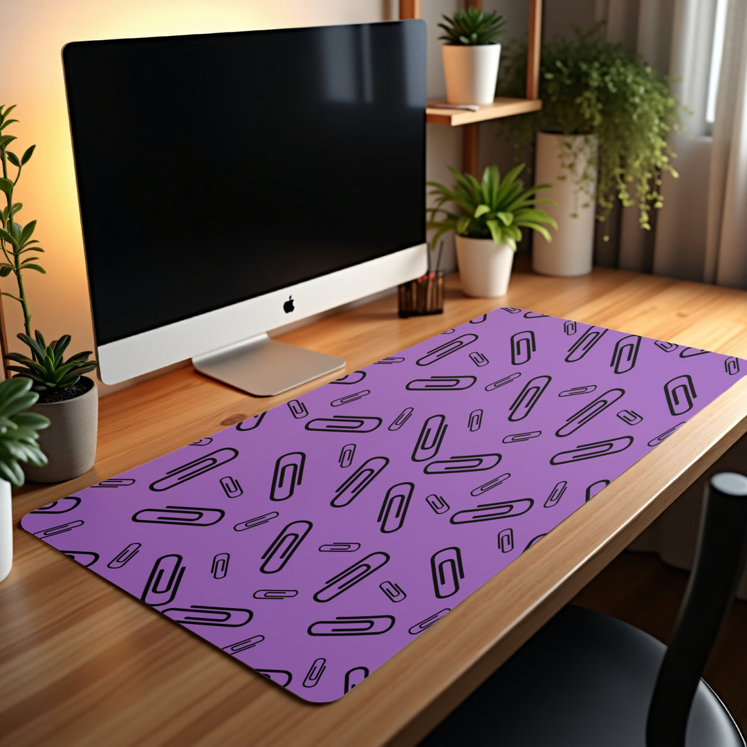 Purple Paperclip Pattern Desk Mat