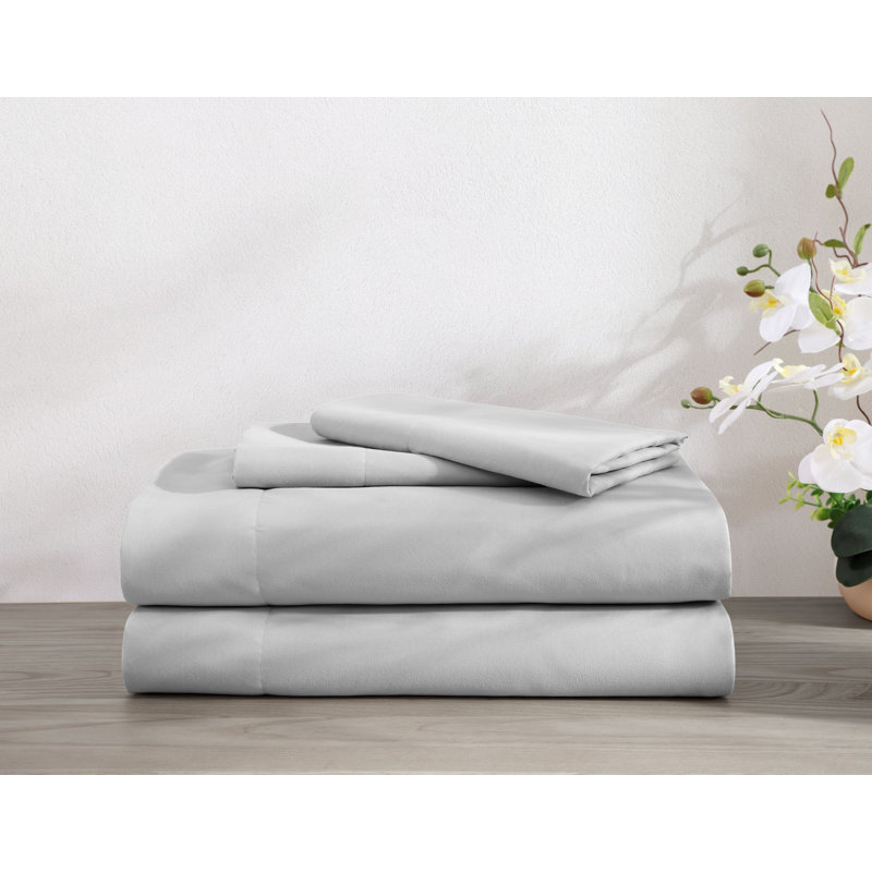 Cooling Threads-4 Pc Solid Cooling Sheet Set, Twin Sheet Set + 2 Pillowcases, Gray