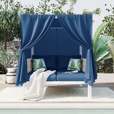 Lit de bronzage d'extérieur avec auvent - Confortable et élégant, matériaux, polyvalent pour se prélasser au soleil, l 57,5 po x P 57,5 po H 70,9 po, coussins de patio à eau, qualité de fabrication, plaisir, H 70,9 po x l 57,5 po