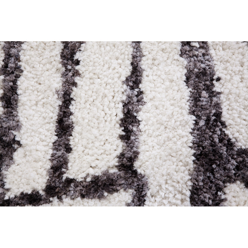 Tapis blanc et gris en polyester Ajahnae, Rectangle 5 pi x 8 pi