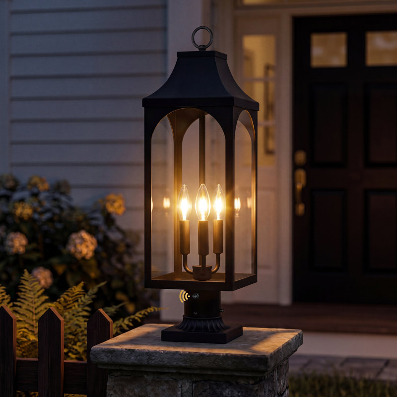 Lampadaire d'extérieur Dusk to Dawn 2 lumières Yosiel, 21.33" H × 6.34" L × 6.34" W