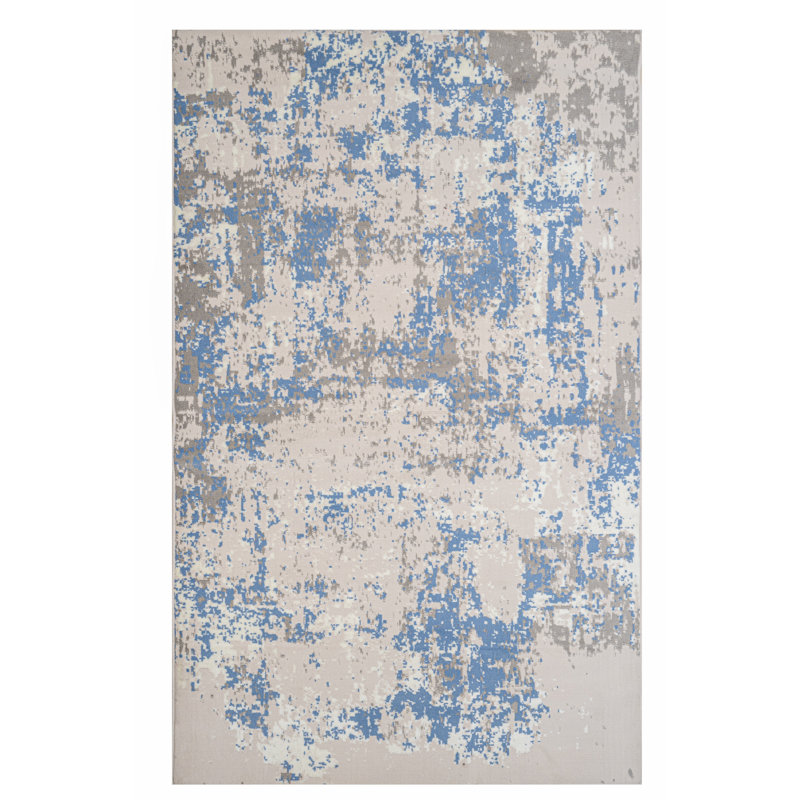 Tapis abstrait bleu / gris, Rectangle 2 pi x 4 pi