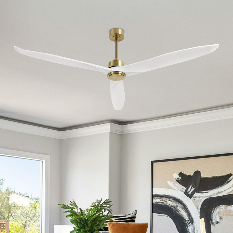 Ventilateur de plafond 3 pales 72 "en bois massif avec télécommande, Bois blanc