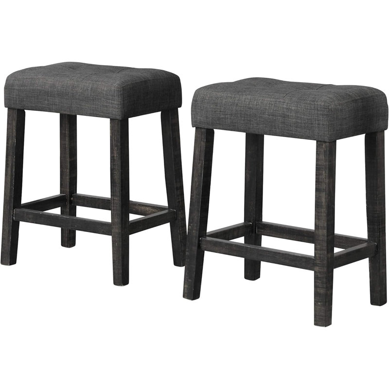 Transitional 24" Wood Counter Stool Set Of 2 (No Including  Table), Black Seat/ Black Frame