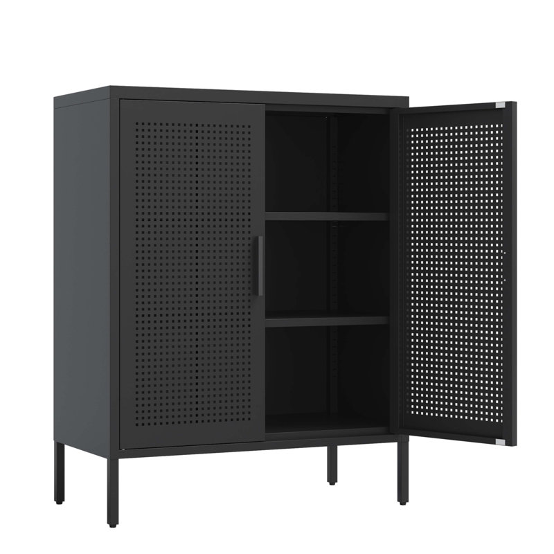 Armoire de rangement en métal avec 2 portes et 2 tablettes réglables, Noir