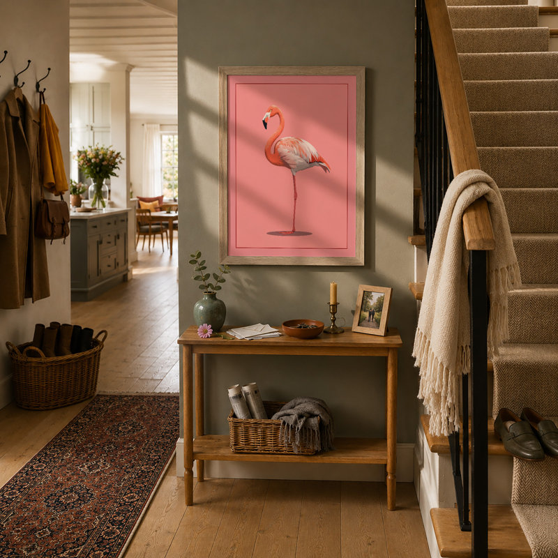 Standing Flamingo Minimalist - Print, A1 - 84.1 x 59.4 cm, Oak