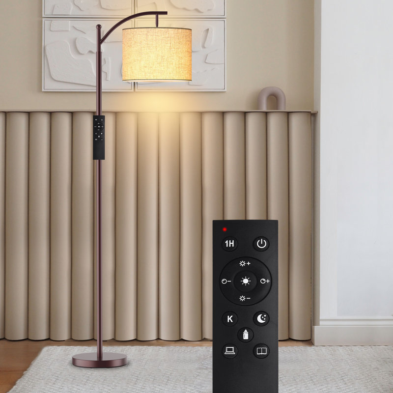 62" Arched Floor Lamp with Remote Control and Bulb Included, Brown