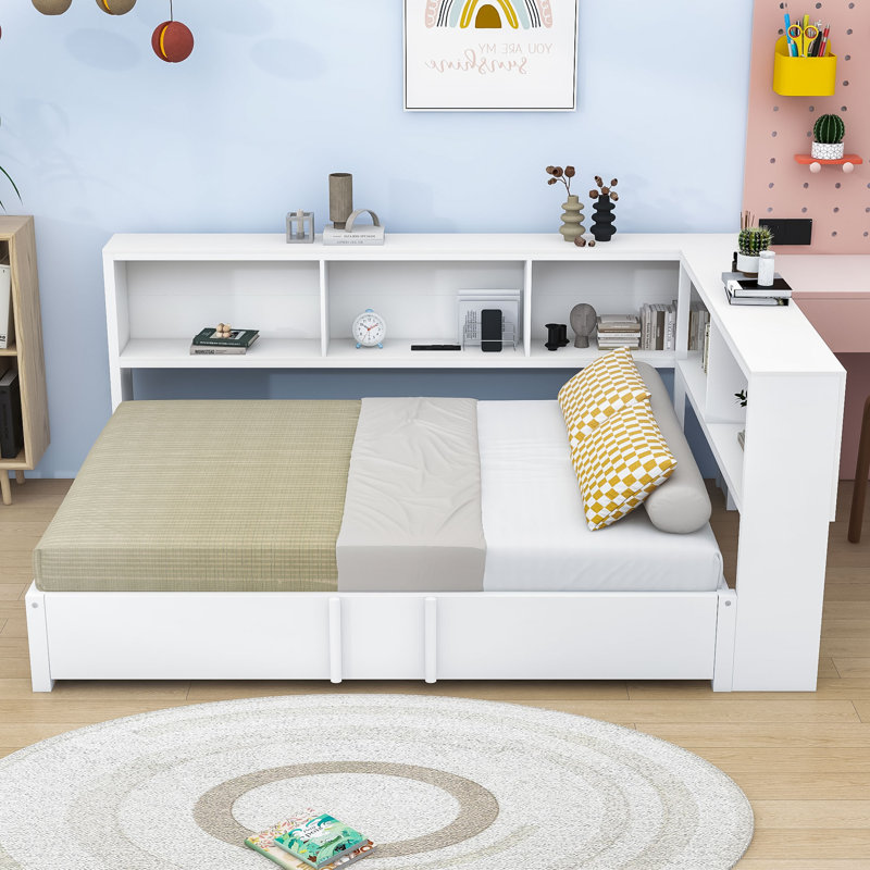 Lit de jour double en métal avec tablettes USB et lit gigogne simple, Blanc