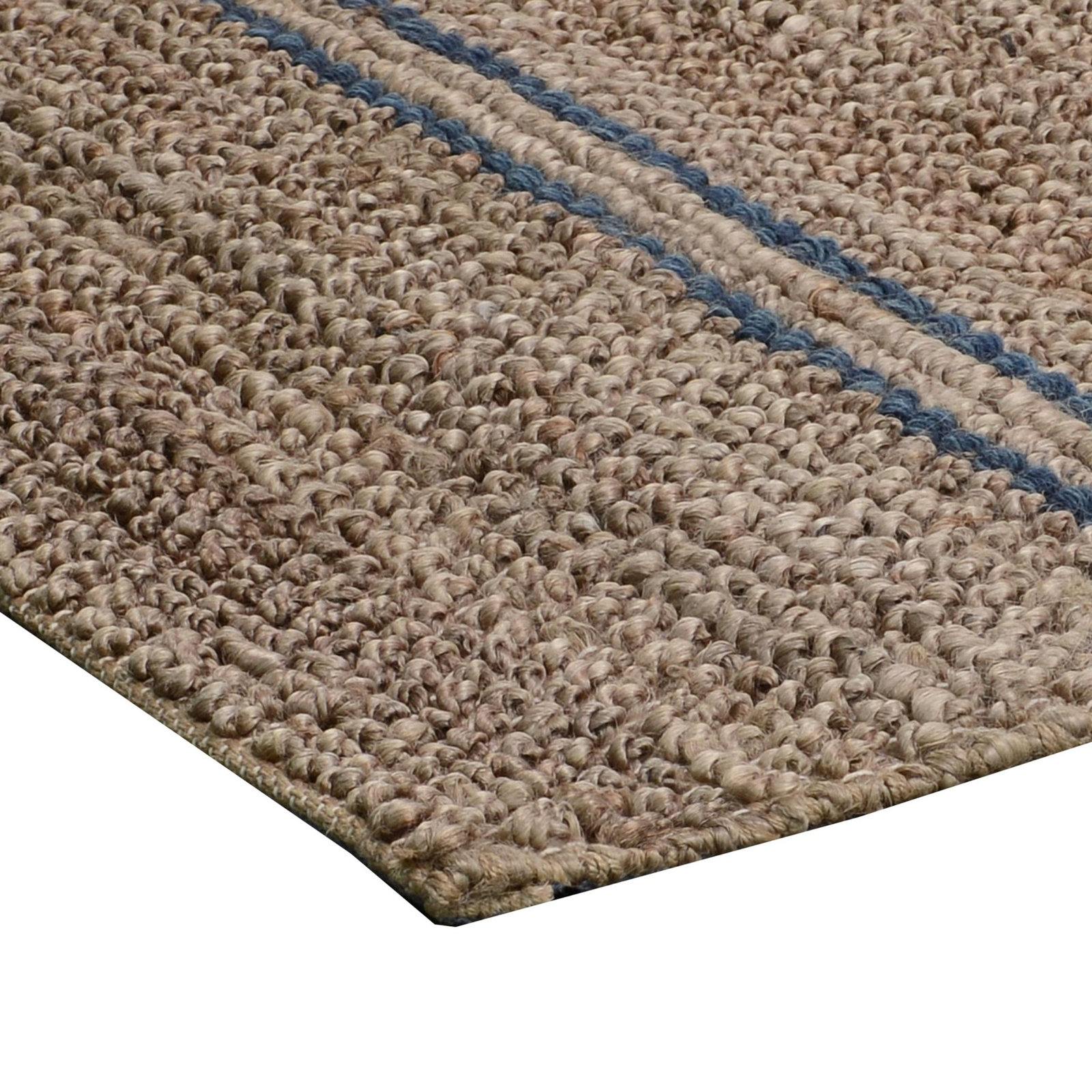 Beamond Brown Blue Hand-Woven Striped Jute Rug, Rectangle 8' x 10'