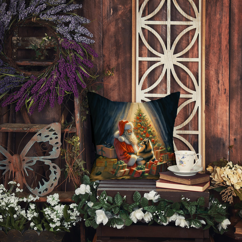 Coussin Finnish Spitz and Santa Claus, H 14 po x l 14 po