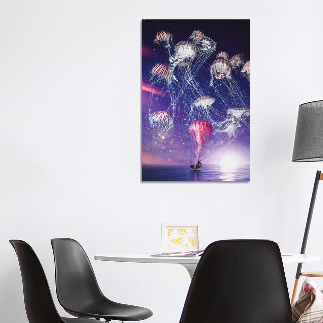 Das magische Königreich der Quallen in der sternenklaren Nacht von GEN Z - Gallery-Wrapped Canvas Giclée