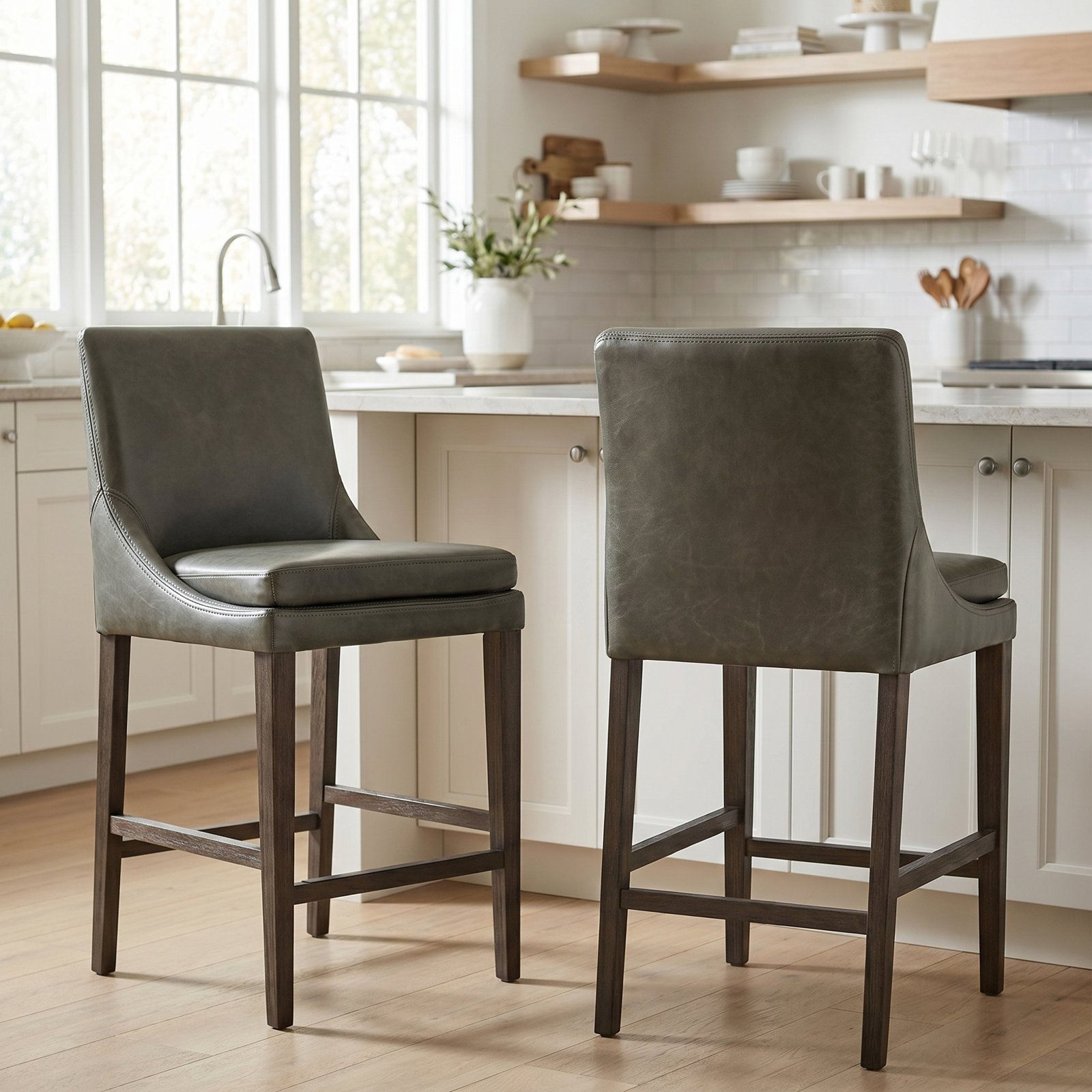 Niara Bar and Counter Stool, Copley Slate Faux Leather/Brown, Counter Stool (26” Seat Height)