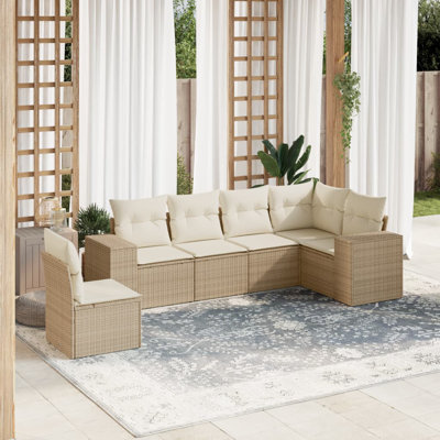 Ensemble de canapé de jardin Vidaxl PE en rotin beige, acier thermolaqué grand