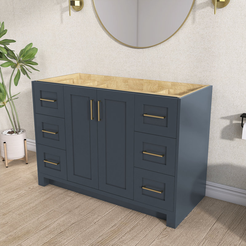 Solid Wood 48" Single Bathroom Vanity Base Only In Navy Blue
