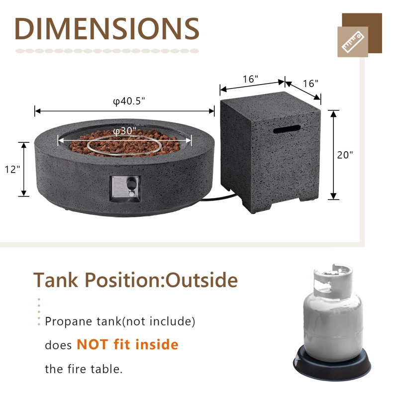 Shade Concrete Propane Outdoor Fire Pit Table, Stone Gray