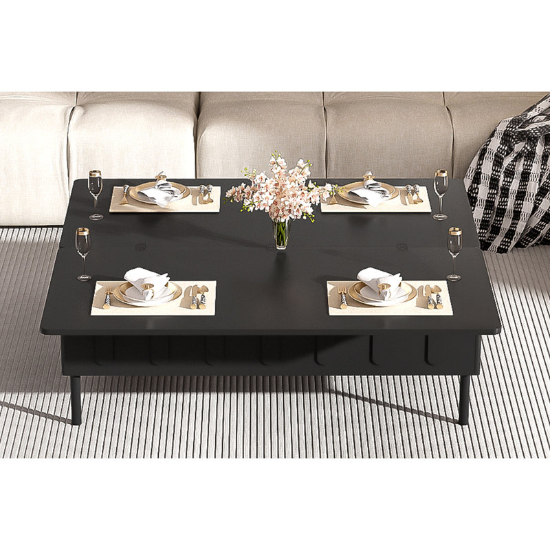 Lift-top Coffee Table With Foldable Top, 2 Drawers, Hidden Storage Compartment And Metal Legs, Black