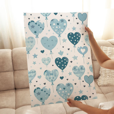 Symbols and Objects Blue Hearts Pattern II Modern Unframed Art Print