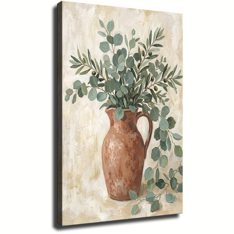 «Rustic Greenery Terracotta Pitcher Still Life», reproduction d'impression sur toile tendue, 20x30in