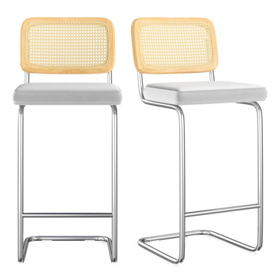 2 tabourets de bar gris Audra de 30 po de hauteur de comptoir, velours rembourré avec dossier, chaises sans accoudoirs pour îlot de cuisine, cadres en métal, conception en porte-à-faux, fonction de glissement, méthode d'assemblage rapide, style moderne