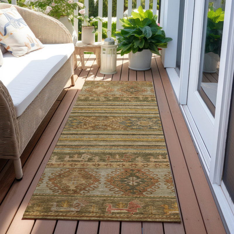 Machine Washable Indoor/Outdoor Claudian ACN1626 Beige Rug, Runner 2'3" x 7'6"