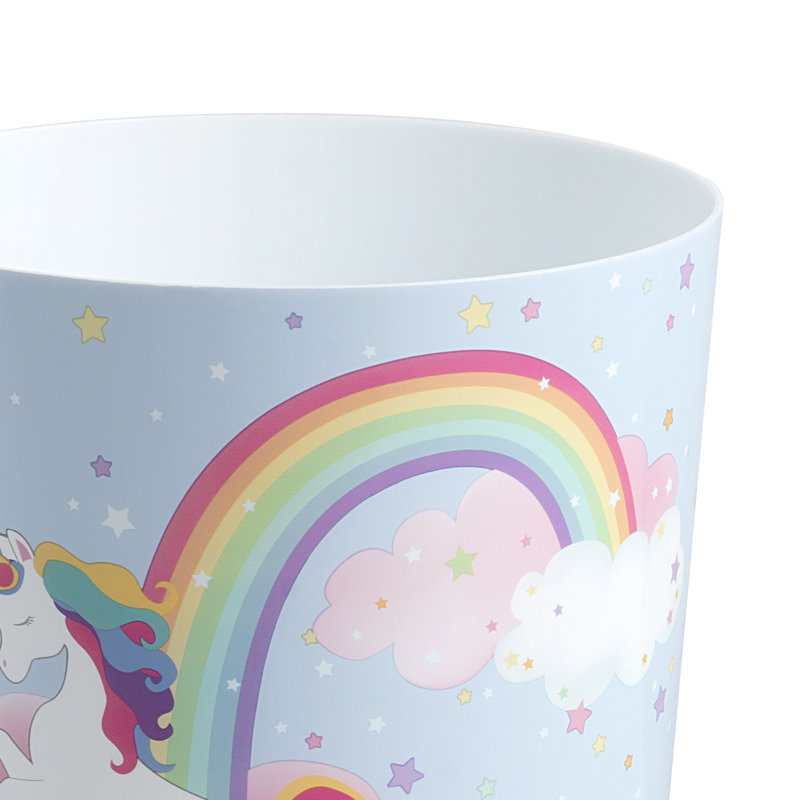 Blue Plastic Unicorn and Rainbow Kids' Wastebasket