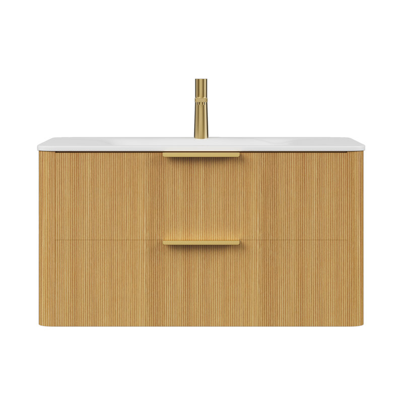 30" Floating Bathroom Vanity with Sintered Stone Basin & Drawers, Walnut, 30"