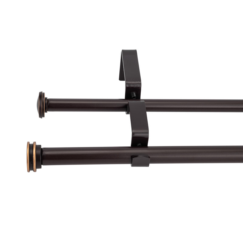 Tringle à rideaux double réglable en acier Kynley, Bronze, 84" - 120"