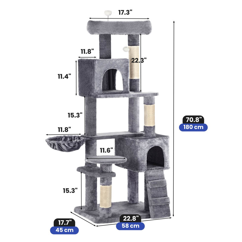 70.8" H Ditzel Multi Layer Cat Tree, Light Gray