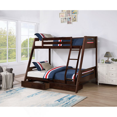 Transitional Bunk Bed Espresso Finishing And Underbed Drawers Angled Ladder