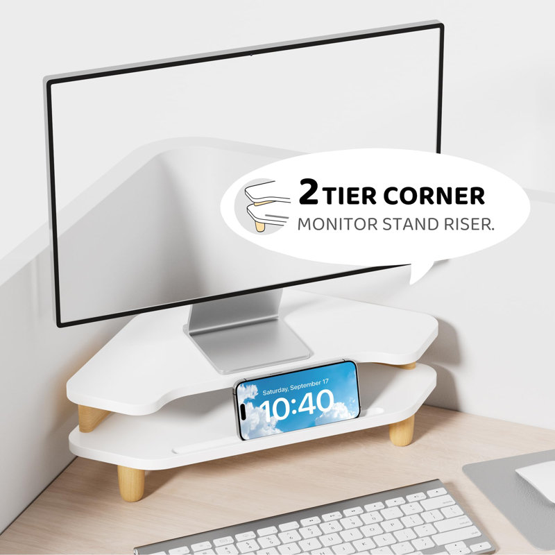 Monitor Stand Riser,2 Tier Corner Wood Monitor Stand Sturdy Computer Stand Multi-Purpose Desktop Storage Stand
