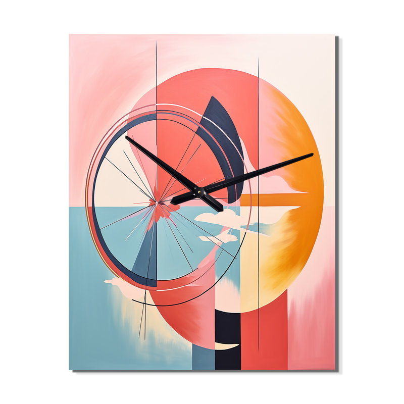 Abstract Sunrise Midcentury Landscape - Abstract Mid Century Wall Clock, 28" H x 12" W x 1" D