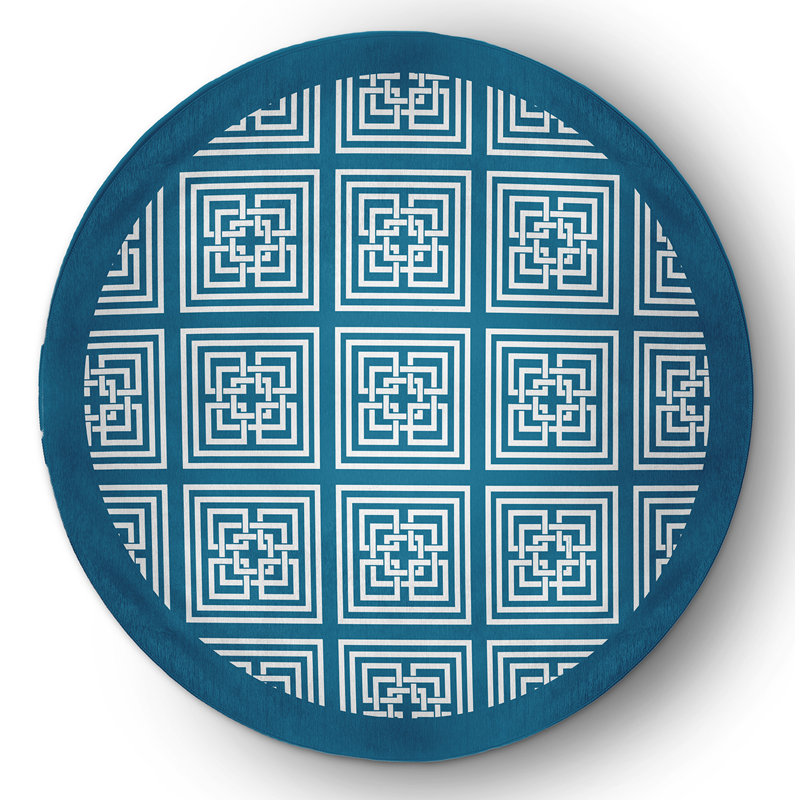 Tapis intérieur / extérieur en chenille tissé à la machine bleu, Rond 5 pi