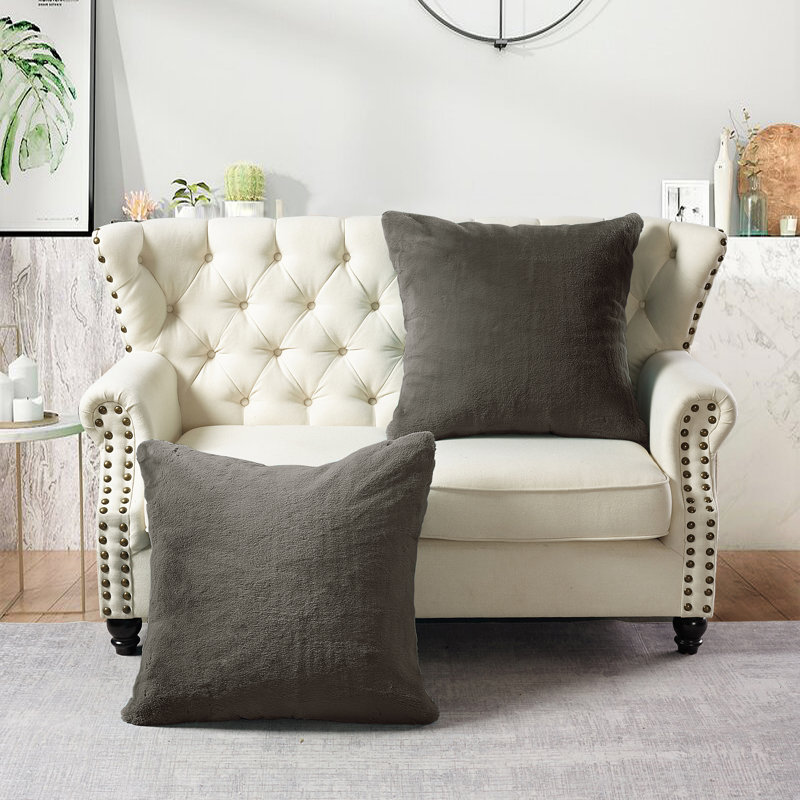 Heavy Faux Fur Throw Pillow Cover, Chocolate, 26' H x 26' W