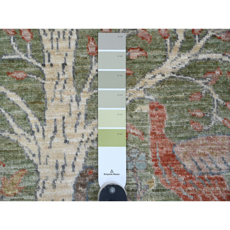 Tapis vert en laine nouée à la main 2 pi 7 po x 6 pi Peshawar Birds Design 269567E51B6945608D82834B75B5BE04