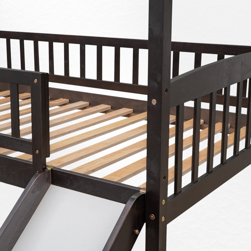Twin Size Low Loft Bed With Slide, Espresso