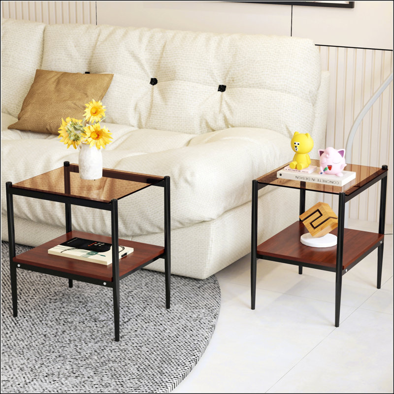 Ensemble de 3 tables basses et tables de bout modernes en verre trempé, panneau de fibres à densité moyenne durable pour le salon