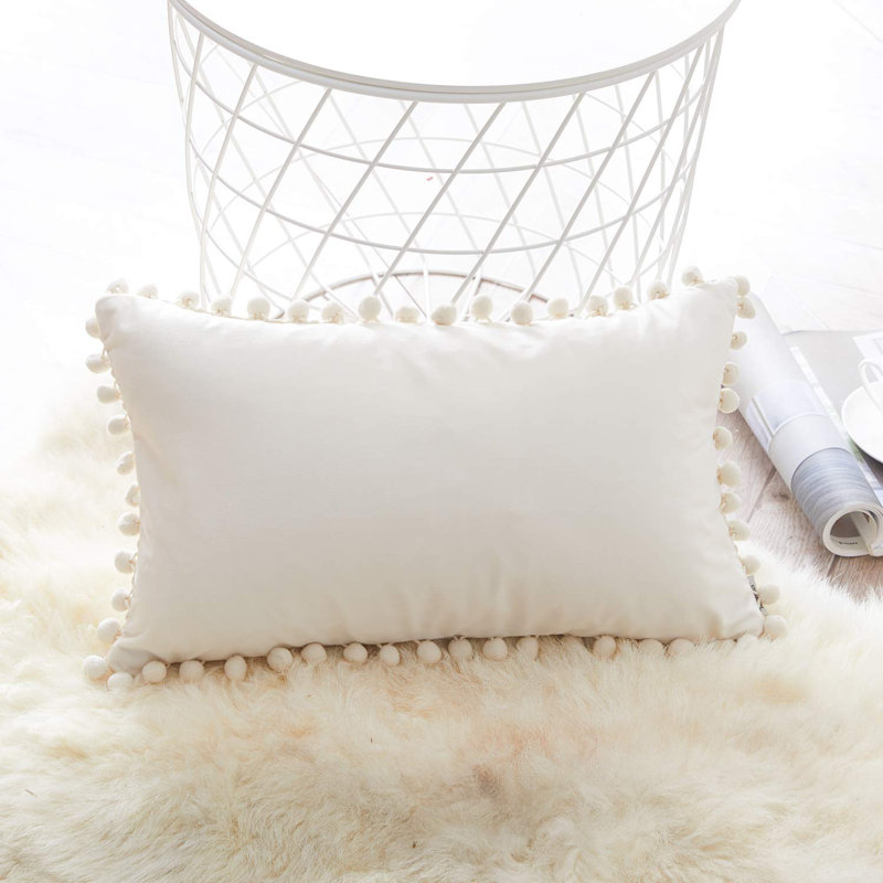 Pom Pom Velvet Velvet Reversible Pillow Cover, Cream