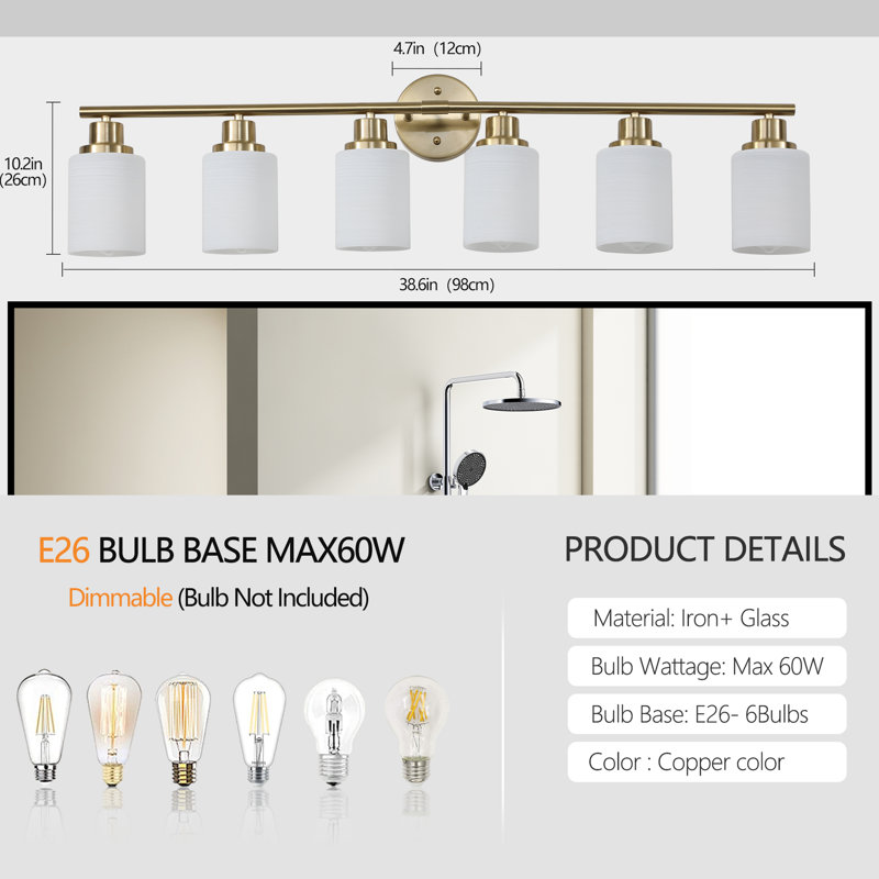 Golden Bathroom Vanity , 6-, Frosted Glass Shades, Modern Wall Mounting Design 6- Color, Mounted Style
