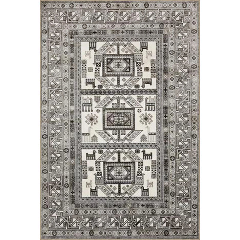 Gray Geometric Modern Washable Cotton Decorative Carpet, Round 5'