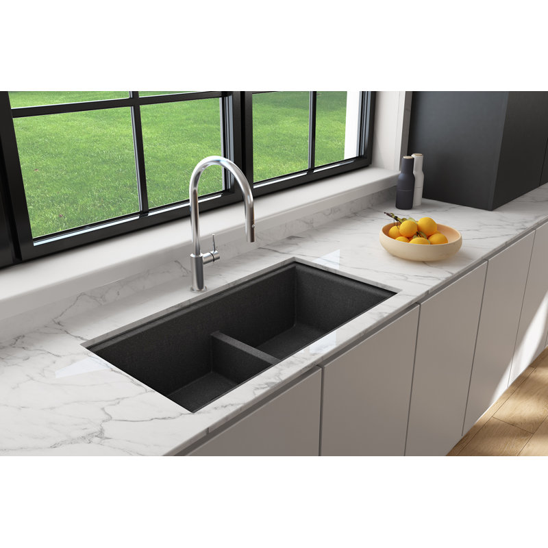 Baveno Lux 33.75'' L Double Basin Kitchen Sink, Matte Black