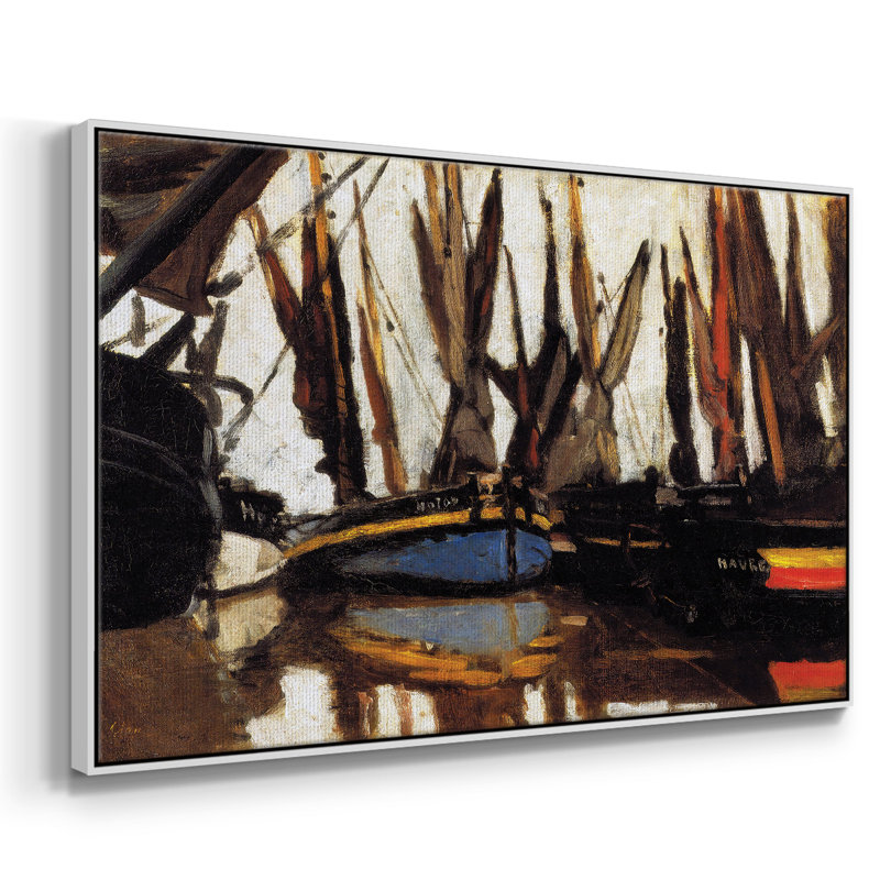 Bateaux de pêche (Étude), 1866 - Reproduction sur toile flottante, H 17 po x l 25 po x P 2 po, Cadre blanc