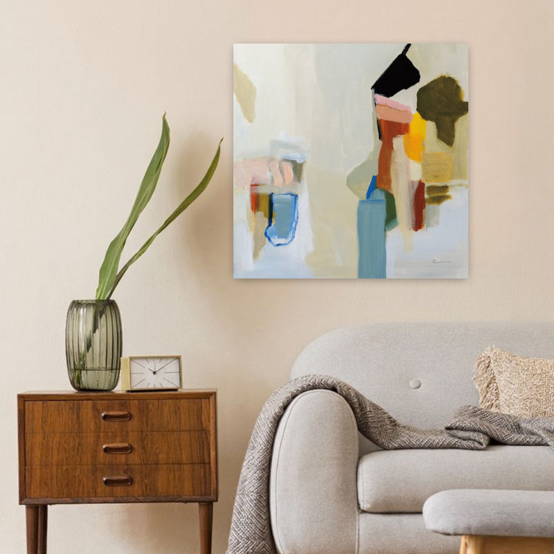 Escalade contemporaine avec art abstrait beige, H 24 po x l 24 po
