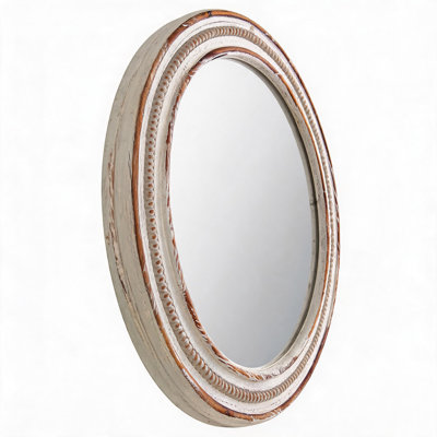 Round Wooden Wall Mirror, Rustic Farmhouse Circle Decorative Mirror for Bathroom Bedroom Entryway Living Room