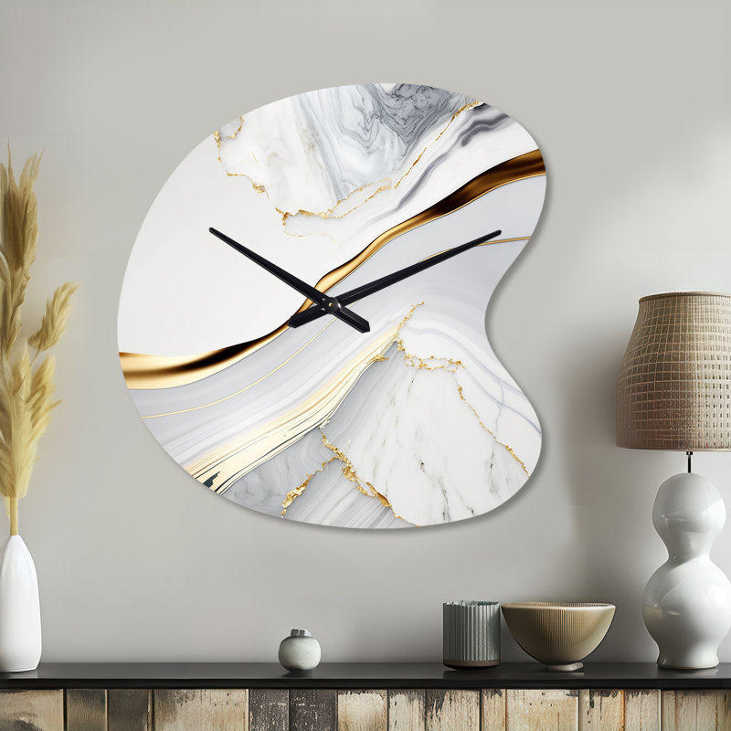 «Abstract Geode Waves Grey IV», horloge murale abstraite, Grand