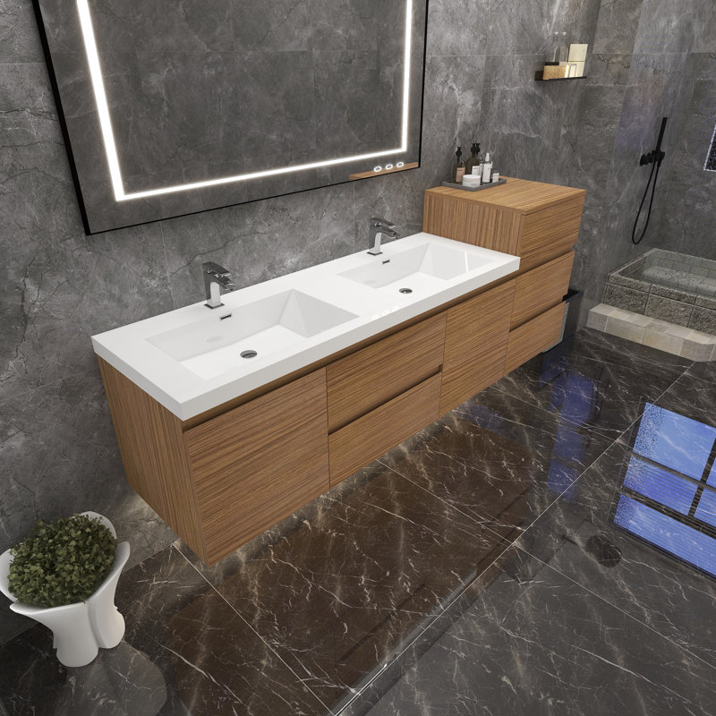 Ensemble de meuble-lavabo mural double 79 po Moreno Bailey, Palissandre