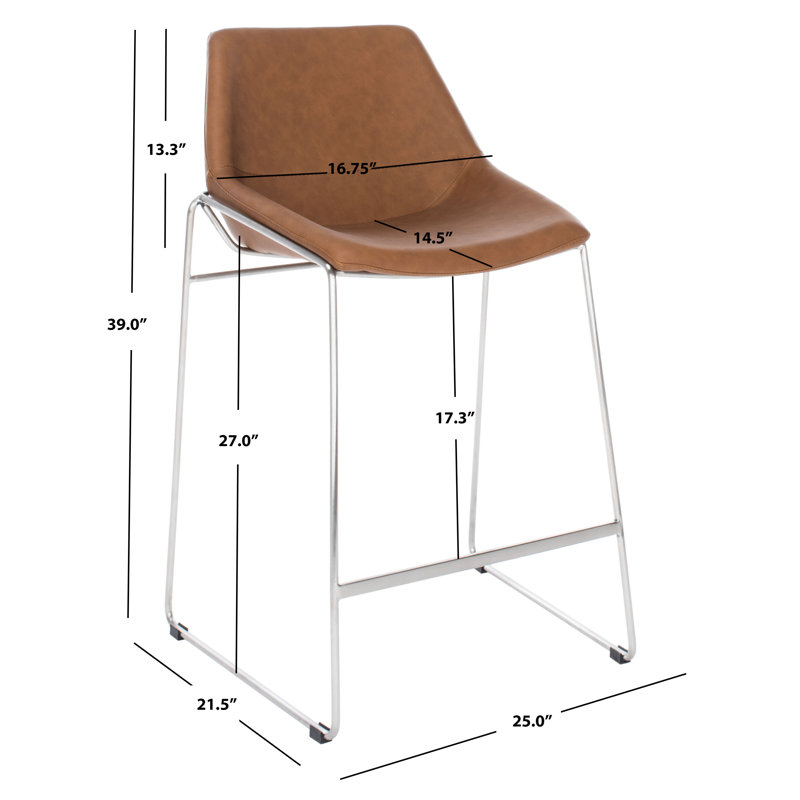 Chaliah Upholstered Counter Stool with Metal Frame, Brown, Silver