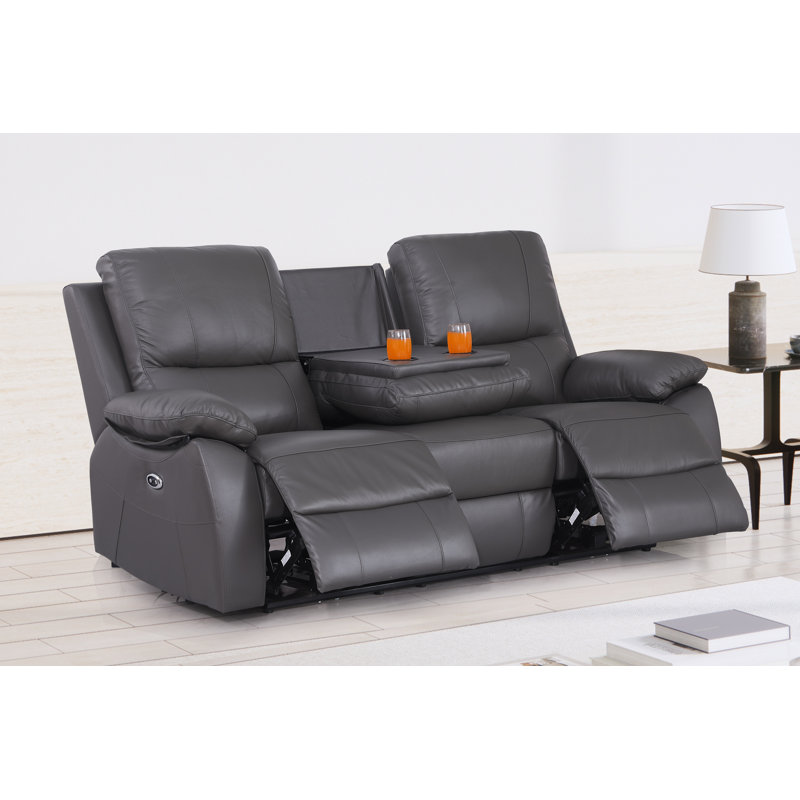 Devyne 79'' Leather Power Reclining Sofa, Gray Genuine Leather