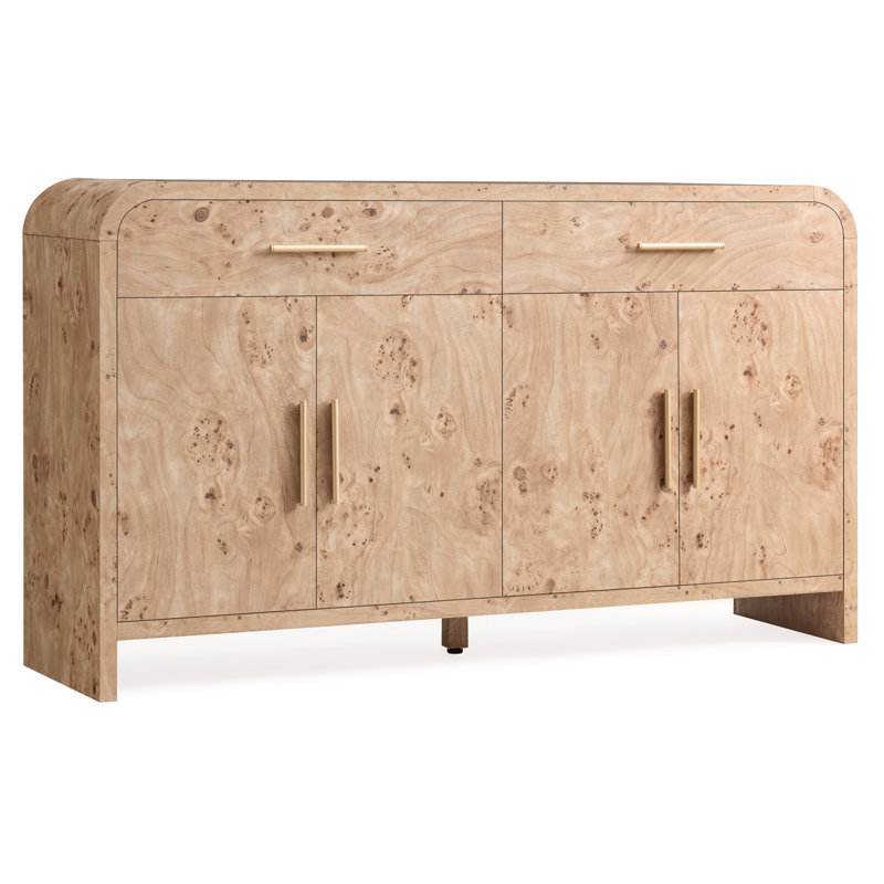 Armoire arquée moderne à 2 tiroirs: console multimédia 3 en 1, buffet et commode, Ronce claire