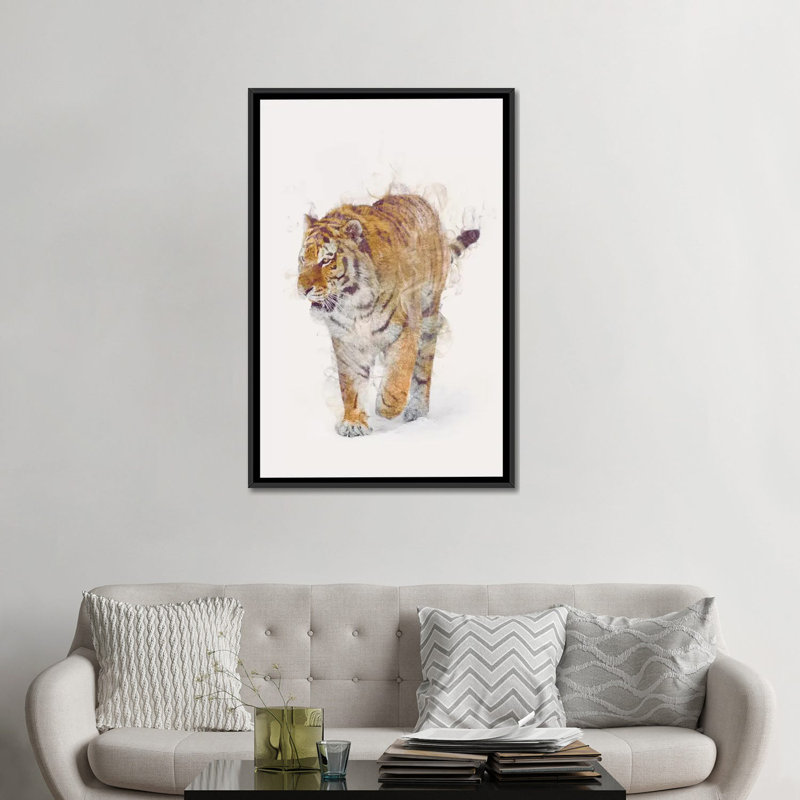 «The Tiger», impression sur toile tendue, H 48 po x l 32 po x P 1,5 po, Toile avec cadre noir, Pas de tapis