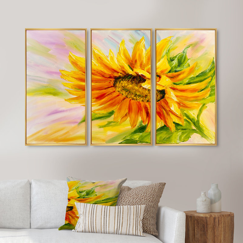 3 pièces, peinture sur toile, L 36 po x H 20 po, Encadrement doré